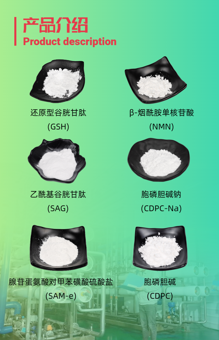 古特生物產(chǎn)品系列：還原型谷胱甘肽GSH、乙酰基谷胱甘肽SAG、煙酰胺單核苷酸NMN、胞磷膽堿鈉CDPC-Na、腺苷蛋氨酸對(duì)甲苯磺酸硫酸鹽SAMe